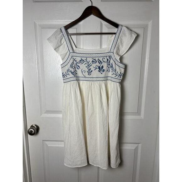 Greek Inspired White And Blue Linen Dress Large - Picture 1 of 5